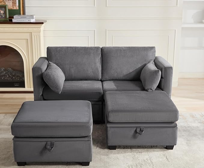 asunflower Modular Sleeper Sectional Couch with Seats Stroage 2 Seater Couch Small Sleeper Loveseat with Ottomans Gray Modular Sofa with Reclining Arms &amp Backs for Home Office Apartments