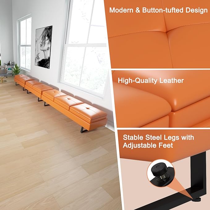 Kinfant Modern Futon Sofa Bed - Couch Bed with Soft Cushions for Living Room Bedroom and Small Space (Orange 7-Seater)