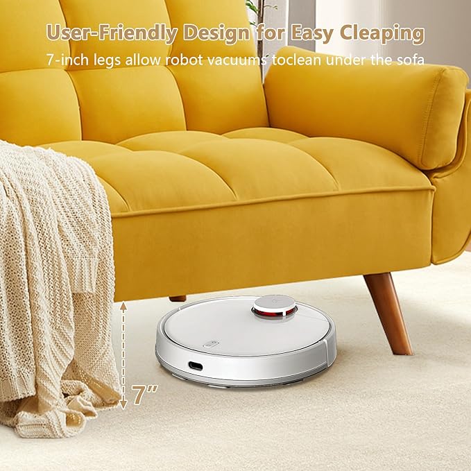 75 Convertible Futon Sofa Bed Sleeper Couch Bed with Adjustable Backrest Small Couches for Small Spaces Living Room Bedroom and Office (Yello)