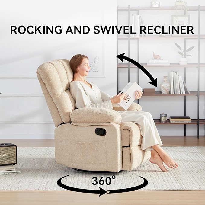WILLOVE Oversized Rocker Recliner Chair Rocking Recliners Overstuffed Soft Big Man Manual Recliner Extra Large Living Room Chair 350 LBS CapacitySandy Normal