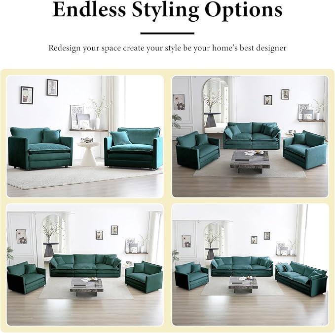 Green Oversized Single Cloud Sofa Couch Modern Accent Large Sectional Couches for Living Room Chenille Fabric Modular Sectional Sofa Deep Seat Home Sofas Set Sofá para Sala