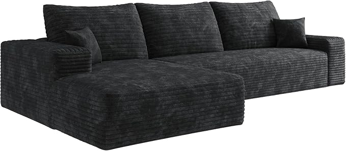 Eafurn Oversized L-Shaped Modular Sectional Sofa with Chaise Fluffy Corduroy Upholstered Boneless Couch with Deep Seat Minimalist Flexible Combination for Living Room | Breathable material Full Foa
