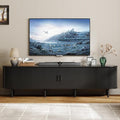 ONBRILL 86.6 TV Stand with Power Outlet for TVs up to 90 Inch Entertainment Center with Storage and Adjustable Shelves Modern Media Console with Sliding Doors for Living Room Black