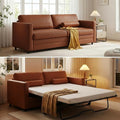 BALUS 73 Wide Full Size Pull Out Sofa Bed Convertible Sleeper with Memory Foam Mattress Modern Faux Leather Loveseat Couch for Apartment Living Room Includes 2 Bolster Pillows - Cognac