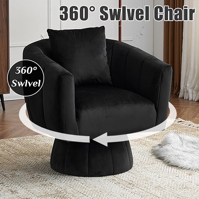 360°Swivel Accent ChairModern Velvet Barrel Accent Chair with Fluffy CushionsComfy Wide UpholsteredAccent Chairs for Home Sofa Living Room/Bedroom/Lounge