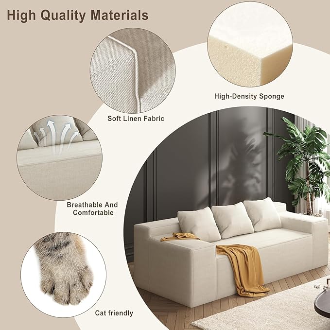 PurrJoys Modular Sectional Sofa 3 Seater 105 Deep Seat Corduroy Lounge Sofa with Movable Cushions Modular Couch for Small Spaces Living Room Bedroom Apartment Office - Beige