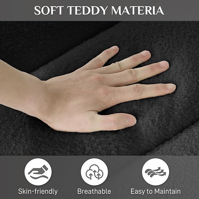 OUYESSIR Teddy Cloud Sofa Couch 81 Comfy Upholstered Sherpa Deep Seat Boucle Sofa Modern Cozy 3 Seater Couch with 3 Pillows Oversized Loveseat for Living Room Office Apartment Black