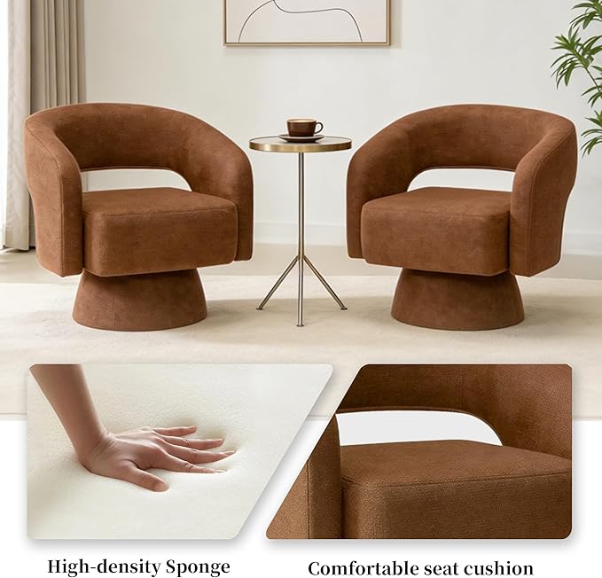 Accent Barrel Chair Set of 1 Modern Chenille FabricClub Chair 360° Swivel Degree Dressing Chair Suitable for Living Room Reading Room Bedrooms Office Orange