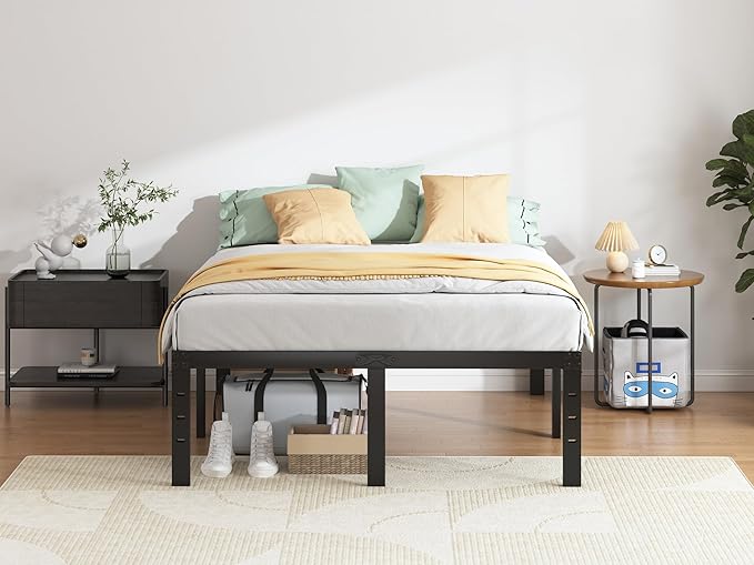 Full Size Bed Frame - 18 in Sturdy Platform Bed Frame Full Heavy Duty Metal Bed Frame No Box Spring Needed Quick &amp Easy Assembly No Noise Black