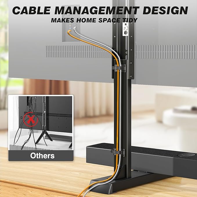 5Rcom Table Top TV Stand Universal TV Stand for 35-88 Inch with Height Adjustment TV Mount Stand Up to 150lbs for Curved Flat TVs with Cable Management Black