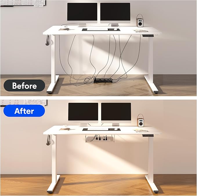 FLEXISPOT EN2 Whole-Piece Standing Desk with Clamp Power Strip 48x24 Electric Stand Up Height Adjustable Desk with Cable Management (White Frame + 48 White Top)