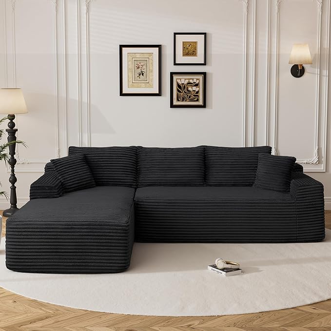 95 Boneless Cloud Sectional Couches for Living Room Comfy Fluffy L Shaped Memory Foam Deep Seat Boneless Couch Modular Sectional Sofa with Left Facing Chaise Black