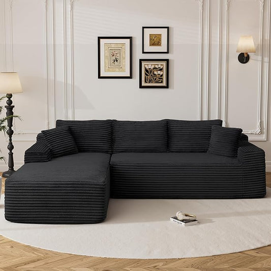 95 Boneless Cloud Sectional Couches for Living Room Comfy Fluffy L Shaped Memory Foam Deep Seat Boneless Couch Modular Sectional Sofa with Left Facing Chaise Black