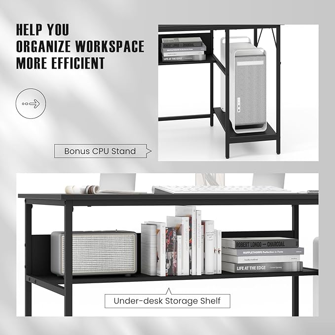 Tangkula 55 Inch Computer Desk with Power Outlets &amp USB Ports Home Office Desk with Built in Charging Station with Switch Computer Workstation Writing Study Desk with Storage Shelf &amp CPU Sta