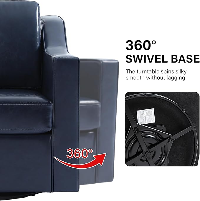 Swivel Accent Chair Modern Round Barrel Arm Chair for Living Room Bedroom Comfy Club Reading Chairs for Adults (Leather Navy Blue Set of 2)