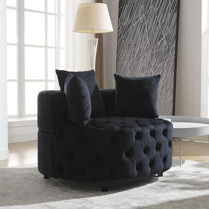 Oversized Accent Chair for Living Room &amp Bedroom Barrel Chair Large Velvet Chair Sofa Lounge Chair Leisure Club Upholstered Armchair with 3 Pillows &amp Wood Legs