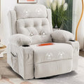 Rocker Swivel Recliner Chair with Massage and Heat Rocking Nursery Recliners Overstuffed Lounge Chair for Living Room Manual Recliner Mid Century Sofa Chairs with Cup Holders White