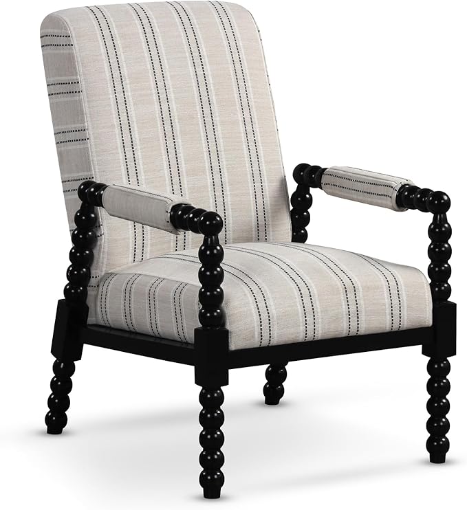 Giantex Mid Century Modern Spindle Accent Chair Upholstered Armchair w/Rubber Wood Frame Ergonomic Backrest &amp Fabric Covered Armrests Comfy Single Sofa Chair for Reading Living Room Bedroom
