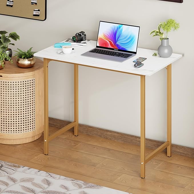 BestOffice Computer DeskHome Office Desk Modern Simple Style for Home Office Study Writing (Gold 32 Inch)