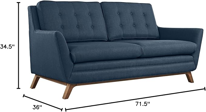 Modway Beguile Mid-Century Modern Loveseat With Upholstered Fabric In Azure