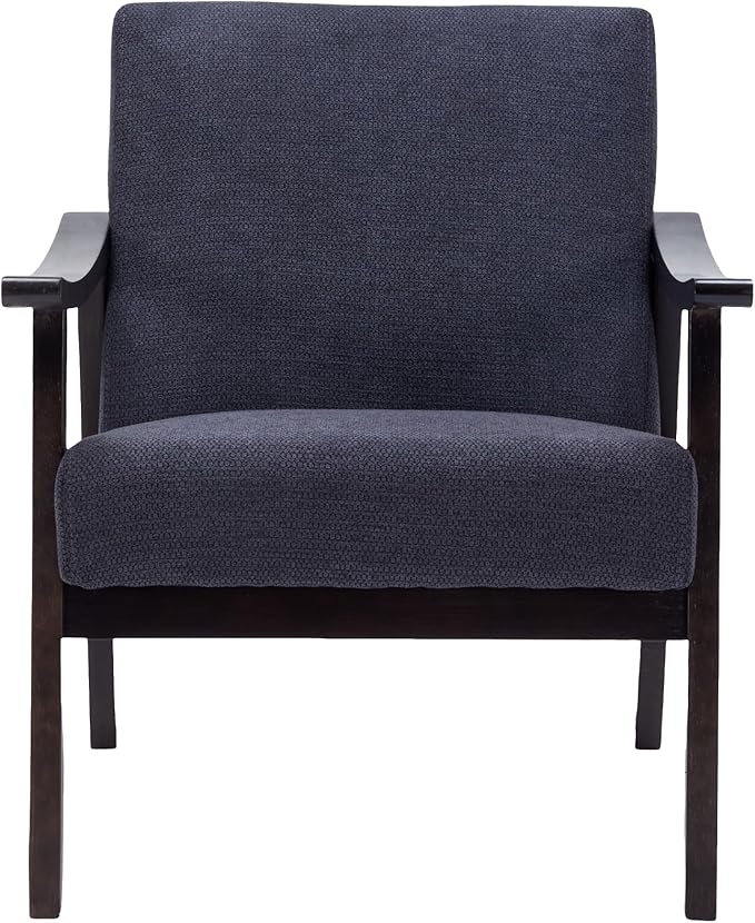 Mid-Century Accent Chair Upholstered Fabric Living Room Chair with Solid Wood Frame Modern Small Side Arm Chairs Comfy Wingback Reading Chair for Bedroom Office (Antique Black)
