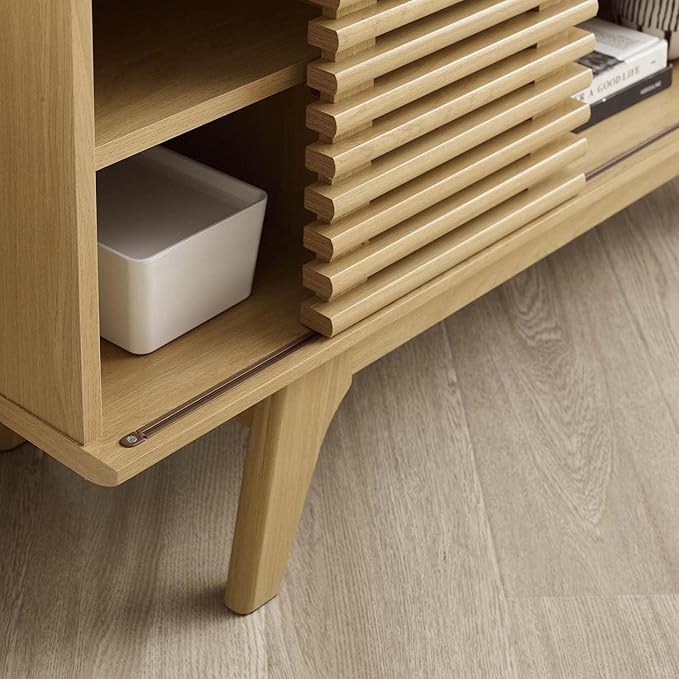 Modway Render Mid-Century Modern Low Profile 46 Corner Media TV Stand in Oak 15 x 46 x 23