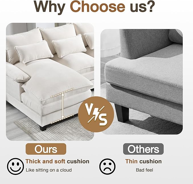 110.2 Modular U Shaped Cloud Couch Modern 4-Seat Chenille Upholstery Sectional Sofa with Double Chaise &amp Double Layer Cushions Deep Seat Comfy Couch for Living Room Bedroom Apartment Beige