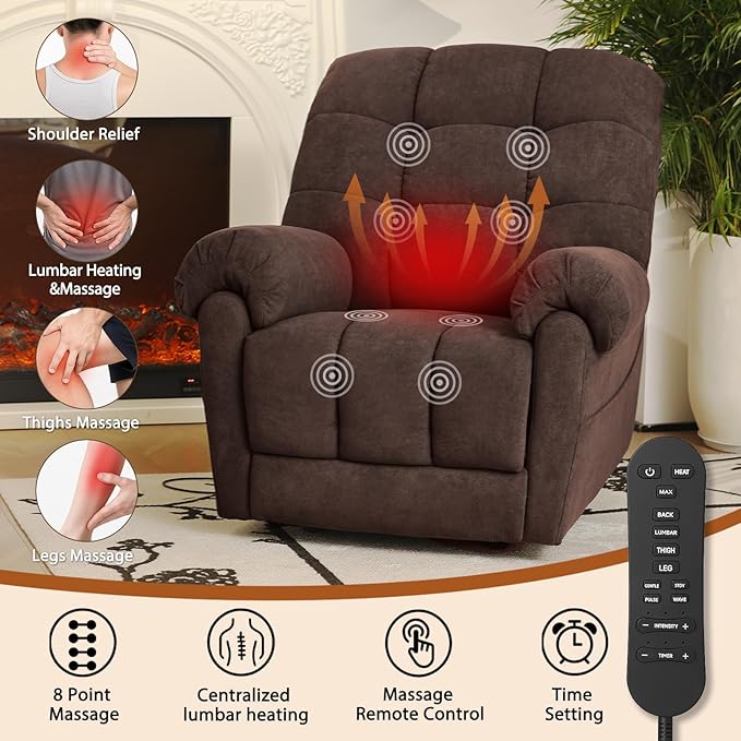 EONIX Mordern Massage Rocker Recliner Chair Dual Motor Power Rocking Recliners for Small Spaces Lazy Boy Recliner Chair with Heat and Massage for Living Room Bedroom Study Coffee