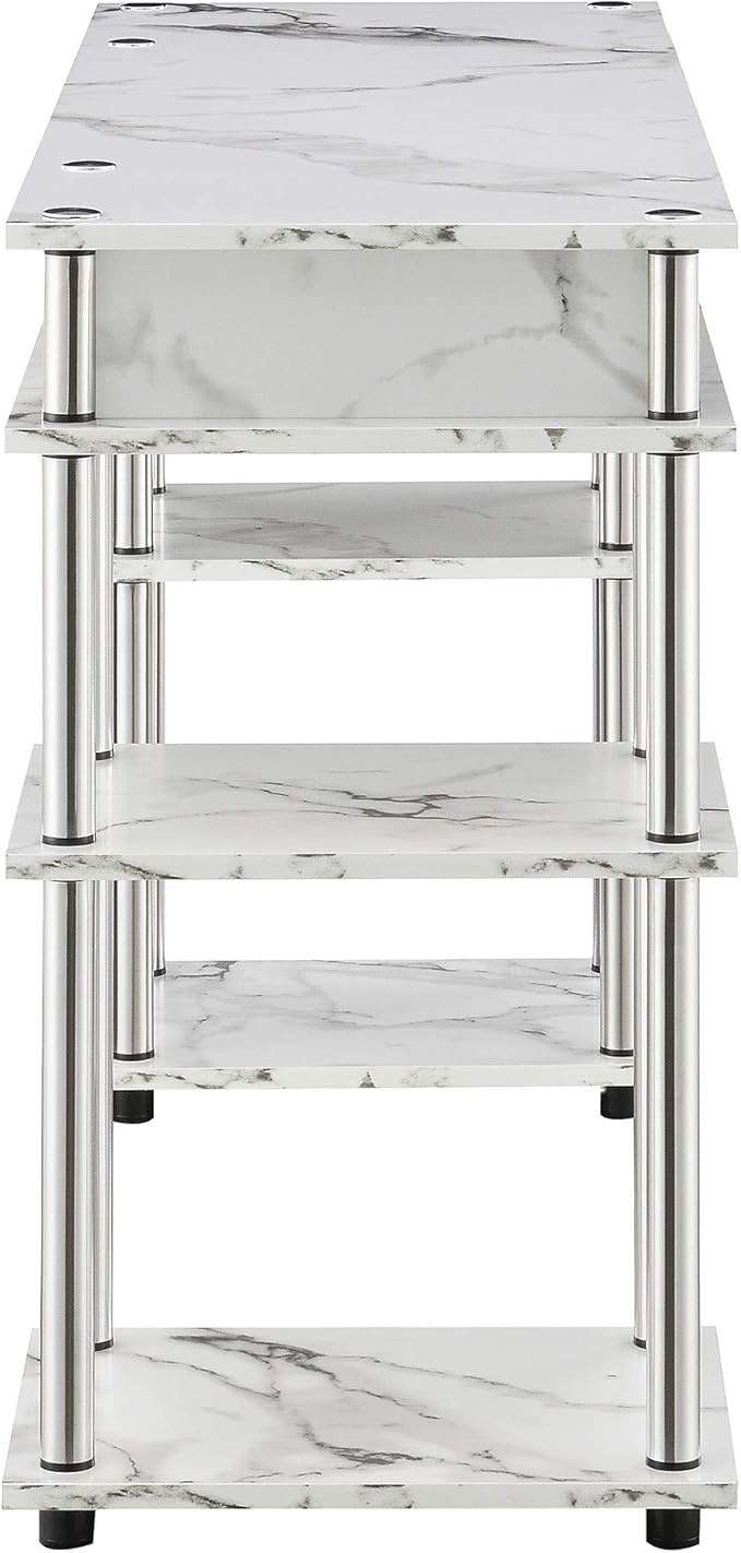 Convenience Concepts Designs2Go No Tools Desk Home Office Desk with Shelves Corner Shelf Vanity Desk Computer Desk Nail Table for Nail Tech - 47.25 L x 15.75 W x 30 H White Faux Marble