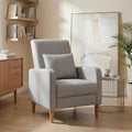 COLAMY Mid-Century Modern Upholstered Accent Chair with Back Pillow &amp Solid Wood Legs Leather Cozy Armchair for Living Room Bedroom Reading Nook Apartment &amp Small Spaces Lightgrey