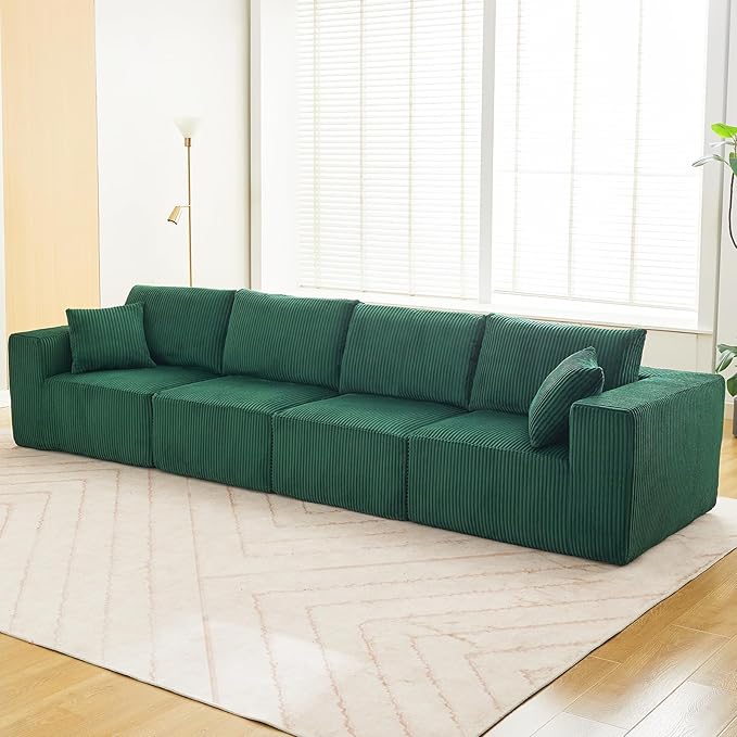 Sectional Cloud Boneless Couch 137 Modern Comfy Linear Straight No Assembly Required Convertible Compression Sleeper Modular Sofa with Corduroy Fabric 4 Deep Seat Single for Living Room