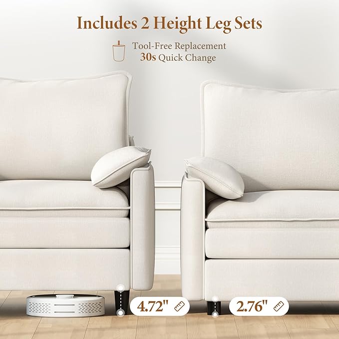 Vesgantti 142 U Shaped Sectional Couch Comfy Cloud Modular Sectional Sofa with 2 Ottoman Deep Seat Chenille Modern Cloud Sofa Modular Sofas for Living Room Bedroom and Apartment Snow White