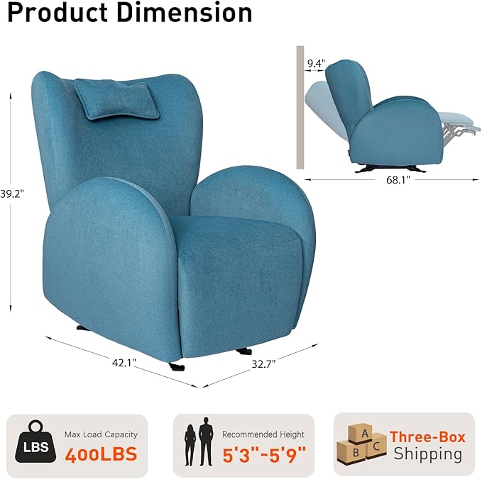 EONIX Stylish Power Glider Rocker Recliner Chair Dual Motor Independently Controlled Footrest and Backrest Detachable Headrest Lazy Boy Recliner Chair for Living Room SXXY010041 Teal Blue