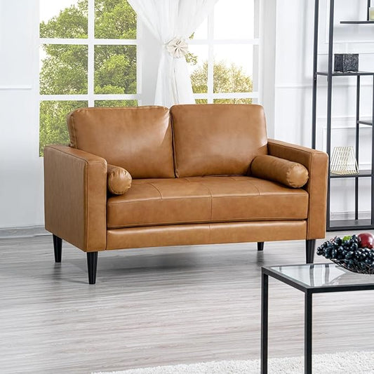 Naomi Home Genuine Leather Loveseat - Revel in Exquisite Leather Opulence - Unparalleled Luxury Mid Century Loveseat Embodiment of Cozy Lounging and Contemporary Design Tan