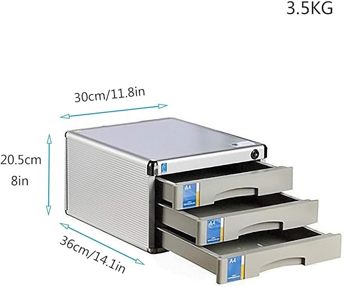File Cabinet File Drawer Desktop 3/5 Drawers Aluminum Alloy Storage Drawers Desk Storage Unit Organizer Lockable File Cabinet Box for Office3 Layers