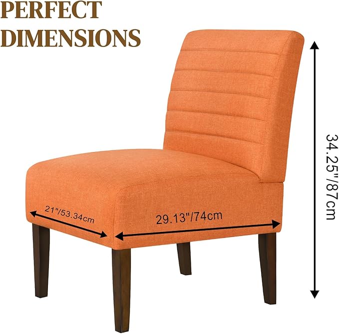 Anwick Orange Modern Accent Chair Mid Century Upholstered Living Room Chair with Wood Legs Comfy Small Accent Chair with Back for Small Spaces Office Bedroom Reading Spaces (Orange2)