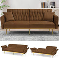 70 Velvet Futon with Adjustable Backrest and Armrests Sofa Bed with Extra Pillows for Waiting Room Living Room and Office Brown