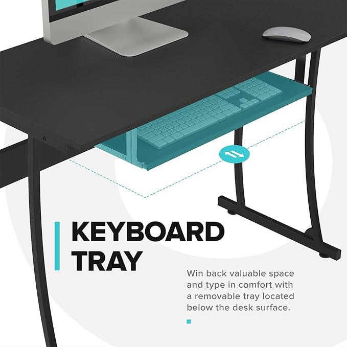RIF6 L Shaped Modern Computer Home Office Gaming Desk with Keyboard Tray and Cable Management Easy Assembly Black