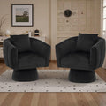 Karl home Swivel Accent Chair Set of 2 Comfy 360° Swivel Barrel Chair Modern Velvet Fabric Living Room Chair with Fluffy CushionsUpholstered Armchair for Living Room/Bedroom/Lounge Black