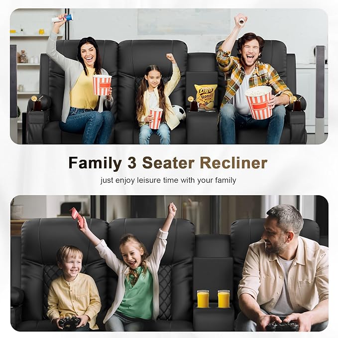 YONISEE 3 Seat Recliner Sofa with Flip Backrest Design Loveseat Reclining Sofa with Storage Console Drawer USB Ports 2 Cell Phone Holder Loveseat Recliner Couch for Living Room