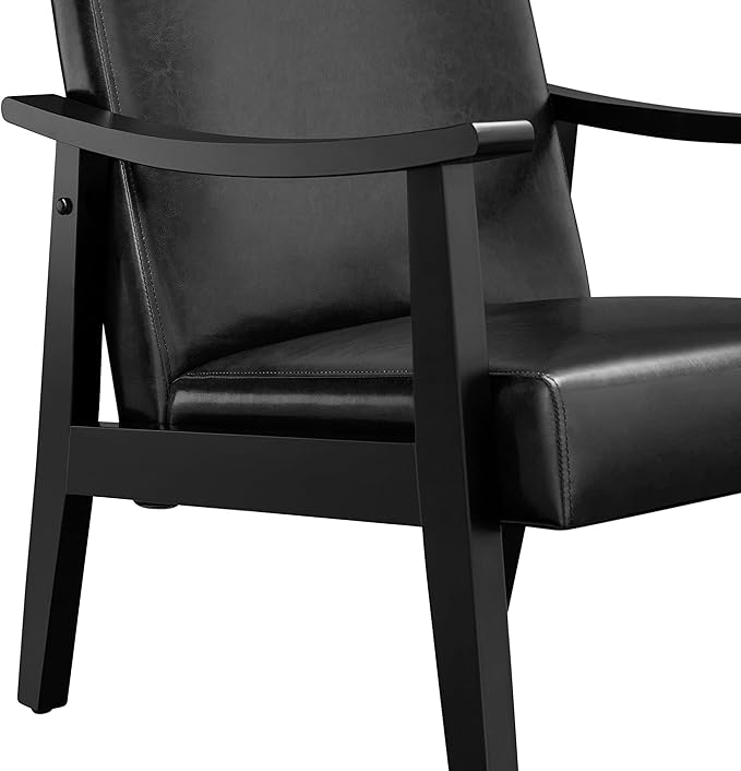 Topeakmart Faux Leather Accent Chair Mid Century Leisure Chair with Wooden Frame Modern Barrel for Living Room Bedroom 2 Pieces Black