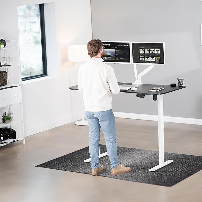 VIVO Electric 63 x 32 in Standing Desk Memory Height Adjustment 176 lb Frame Support 2E Series Black Top White Frame DESK-KIT-2EWB
