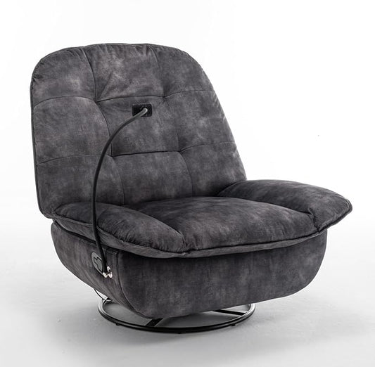 Swivel Rocker Recliner Chair for Adult Oversized Armless Recliner with Phone Holder Comfy Swivel Glider Recliner Velvet Reading Chair for Living Room (Black)