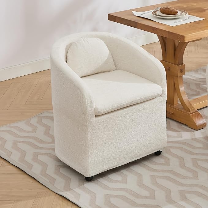 KEIKI Set of 1 Chenille Fabric Swivel Dining Chairs with Universal Wheels Ergonomic Backrest 250 lbs Capacity Easy Assembly for Small Spaces