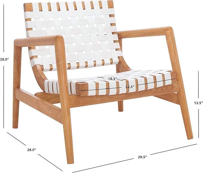 SAFAVIEH Home Collection Bellona White/Natural Leather Woven Accent Chair (Fully Assembled)