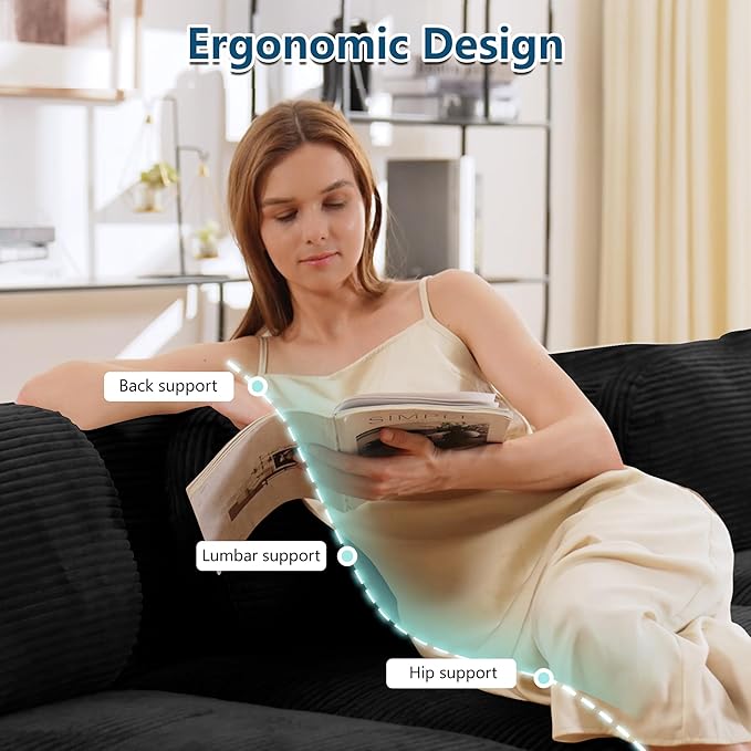 Boneless Sectional Couch No Assembly Required 81.8” L Shaped Modular Cloud Sofa with Pillow and Ottoman Deep Seat Corduroy Couch for Living Room Bedroom Office Apartment