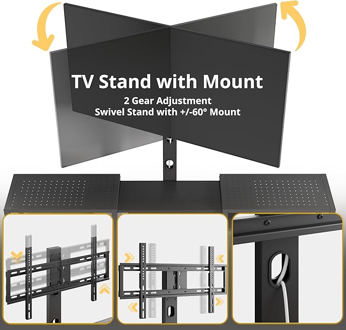 IRONCK 79 Inch TV Stand for TVs up to 85 Inch with Mount and Power Outlet 3 Tiers TV Console with Storage Shelves Entertainment Center Steel Frame for Living Room Bedroom Black