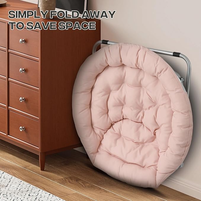 Cozy Saucer Chair Living Room Chair Faux Fur Soft Thick Padded Folding Chair Comfortable Moon Chair for Living Room Bedroom Reading Nook Modern Style 2 Pack Pink