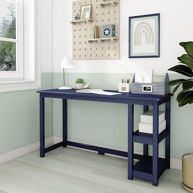 Max &amp Lily Solid Wood Desk With Shelves 55 Inches Blue
