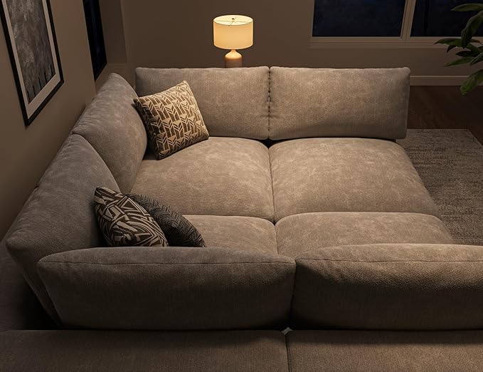 120 Cloud Sectional Couch | Oversize Boneless Couches for Living Room | 4 Seater L-Shape Sofa | Light Grey